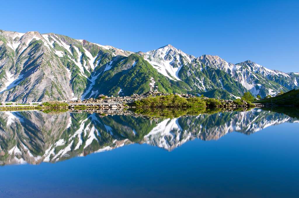 Japanese Northern Alps Reflection on Happoike Pond, Hakuba Valley, Japan